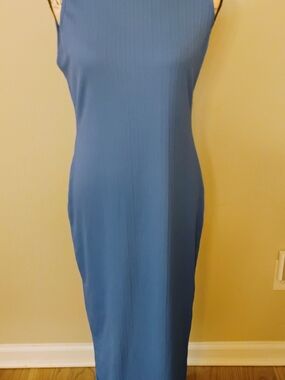 Sleeveless Blue Ribbed Midi Dress